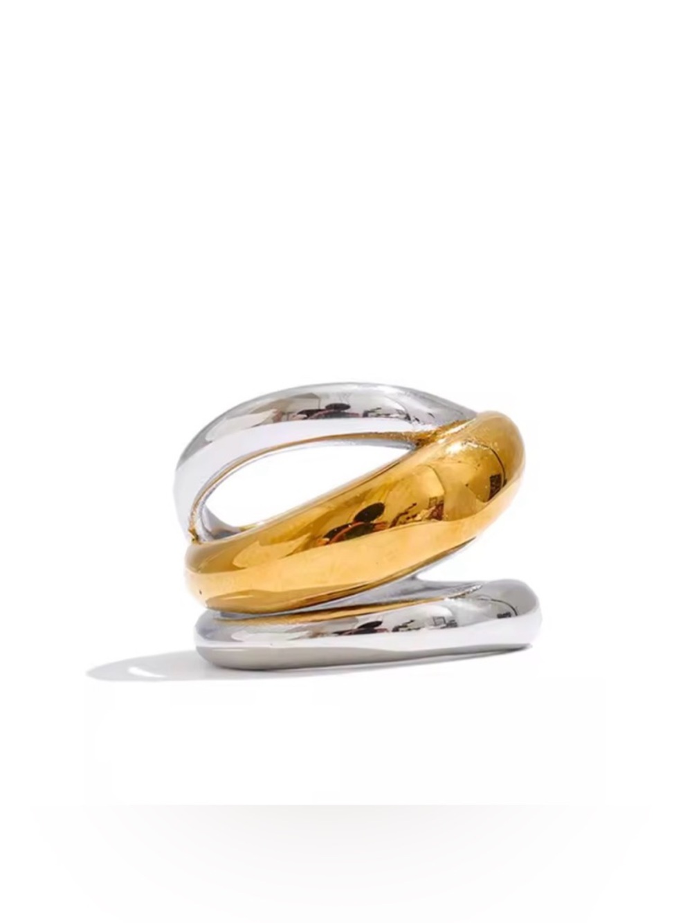 Stainless Steel Gold & Silver Twisted Band Ring